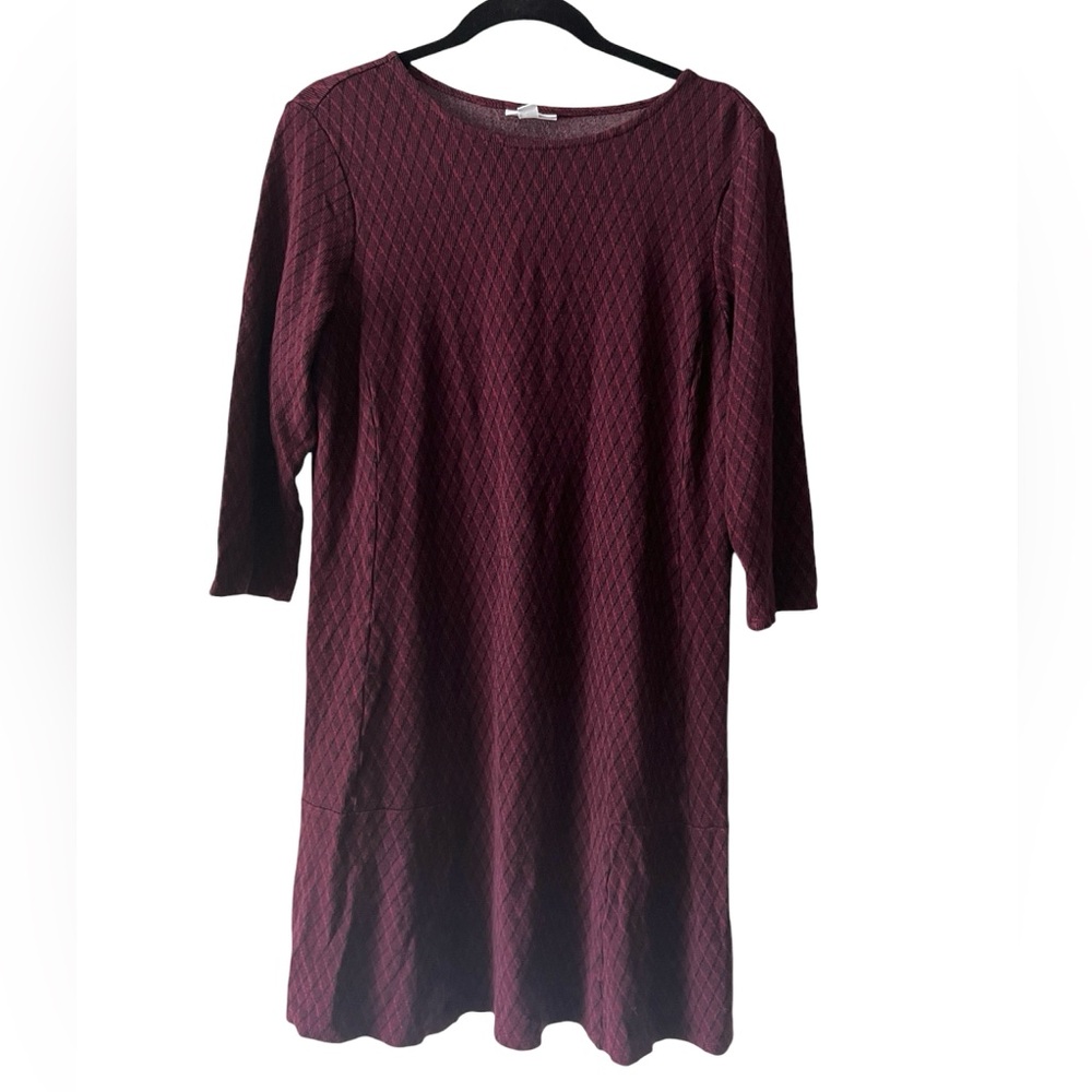 J.JILL Dress Burgundy Ponte Knit Mini Tunic Top Diamond Print Petite Medium